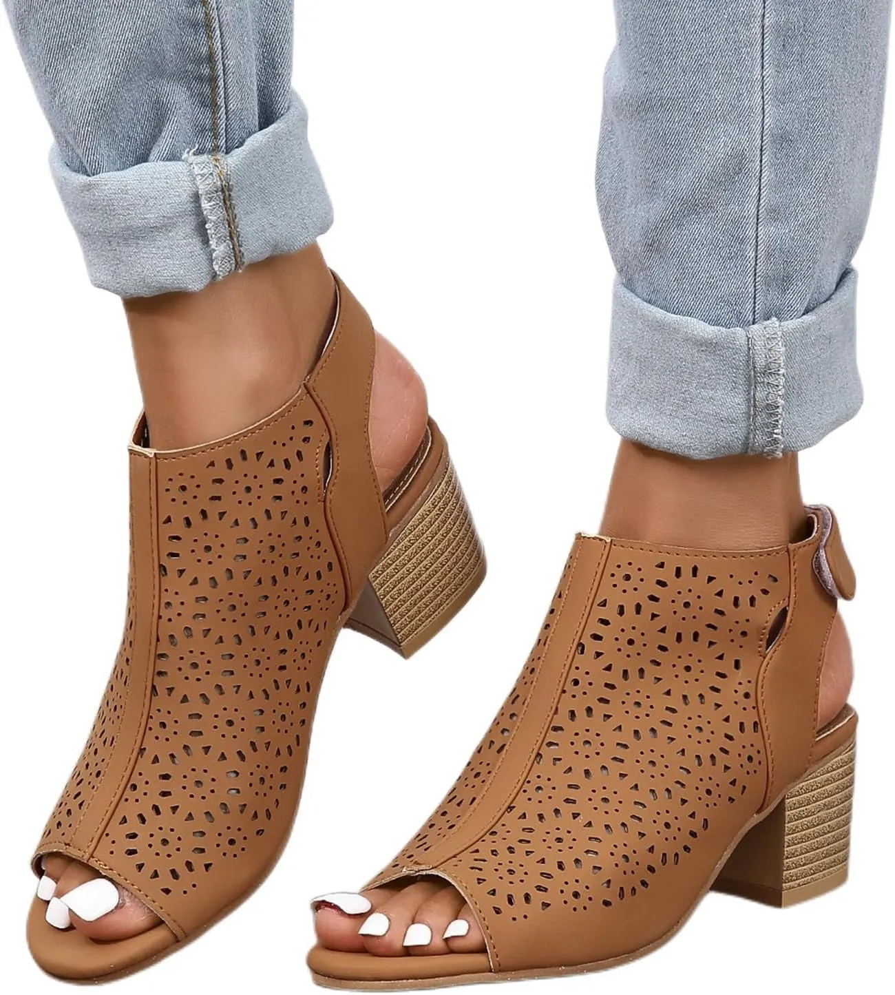 Chunky Sandals for Women Hollow High Heels Bohemian Ankle Strap Pumps Open Toe Dress Sandals Summer Bridal Party Shoes