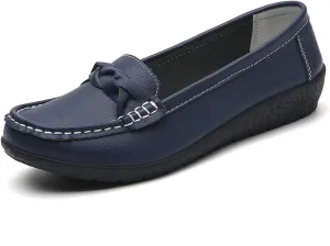CHUUMEE Cowhide Leather Women's Flat Loafers Round Toe Minimalist Business Office Versatile Slip On Lightweight Casual Shoes