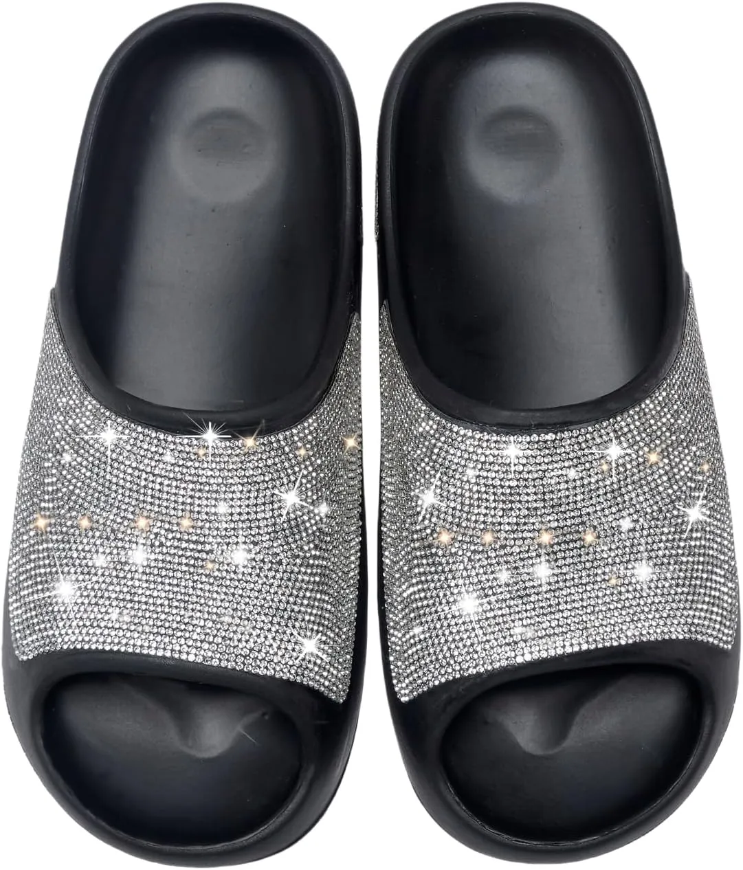 Cloud Slides for Women Thick Sole Sandals Quick Drying Shower Shoes EVA Non-Slip Rhinestone Slippers Glitter Crystal