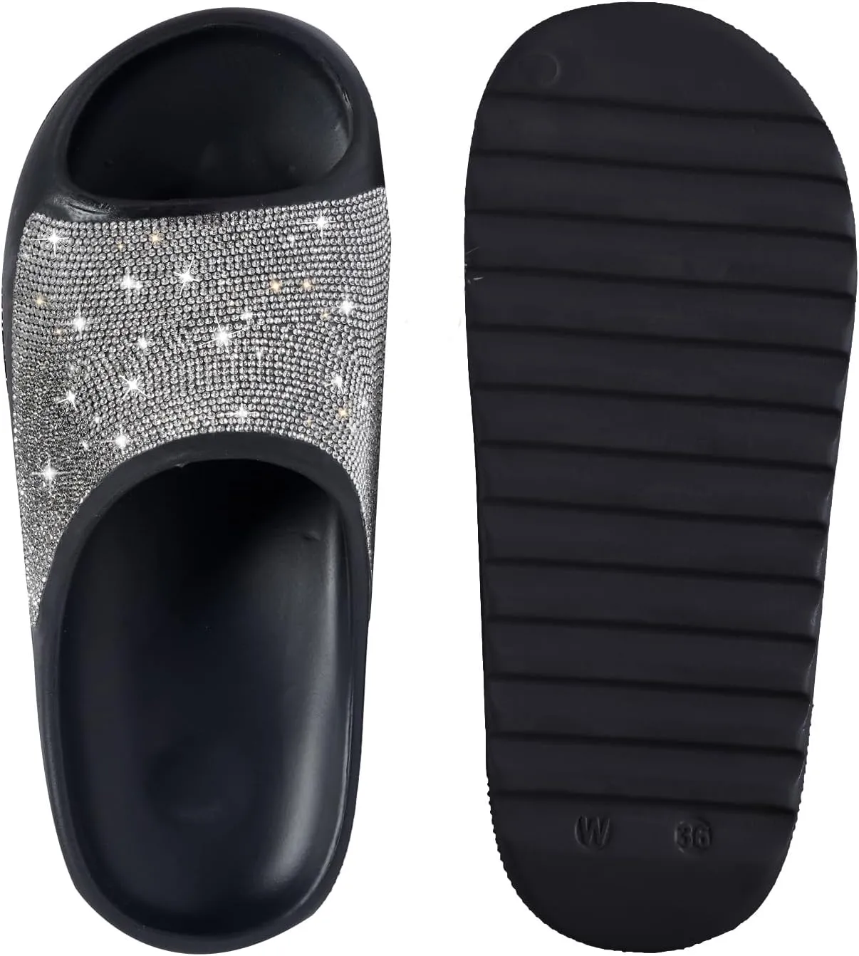 Cloud Slides for Women Thick Sole Sandals Quick Drying Shower Shoes EVA Non-Slip Rhinestone Slippers Glitter Crystal