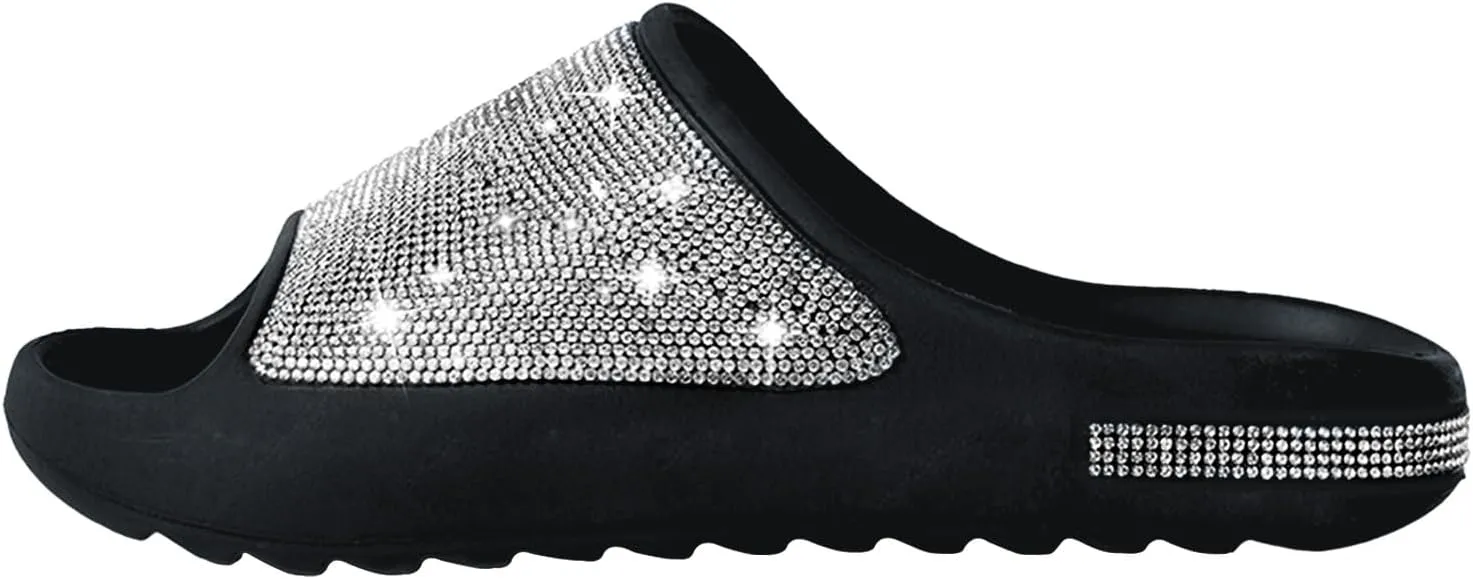 Cloud Slides for Women Thick Sole Sandals Quick Drying Shower Shoes EVA Non-Slip Rhinestone Slippers Glitter Crystal