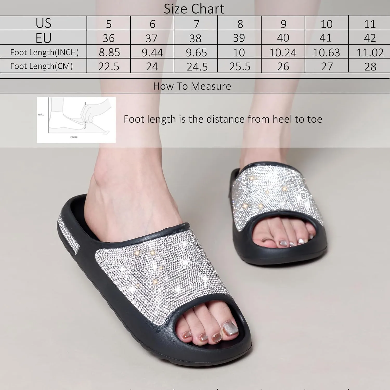 Cloud Slides for Women Thick Sole Sandals Quick Drying Shower Shoes EVA Non-Slip Rhinestone Slippers Glitter Crystal