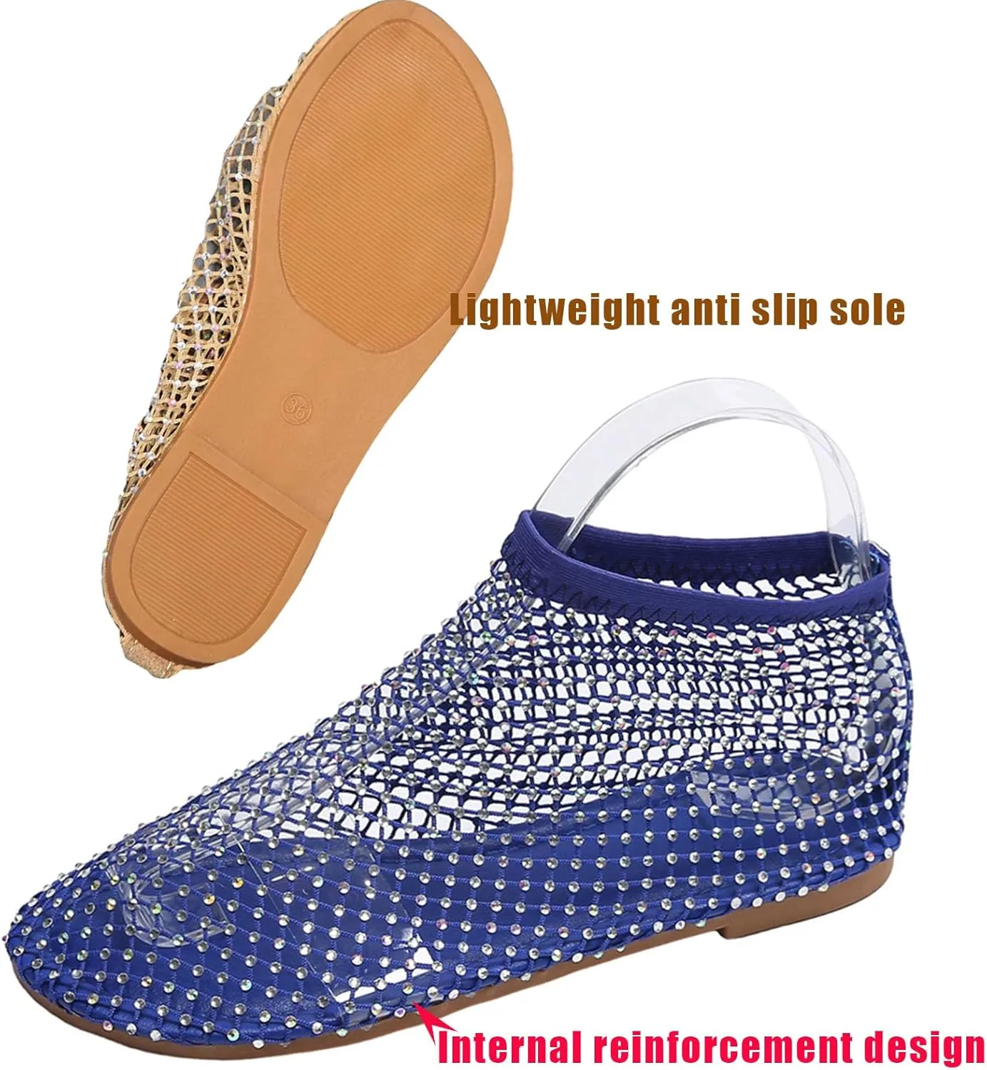 Comfortable Shiny Gem Mesh Flats,Ballet Flats for Women Sandals Women Dressy Summer Flat Shoes Slip On Sandals,Sexy Flat Cutout Sparkly Casual Wedding Dress Flats,Rhinestone Short Boots