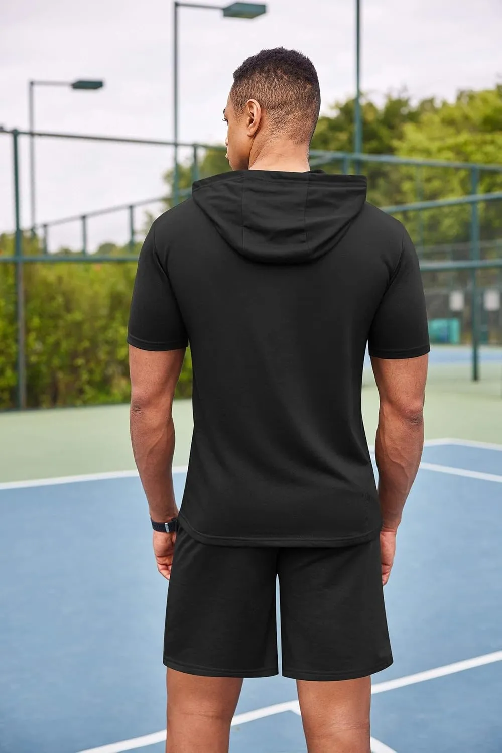 COOFANDY Men's Tracksuit 2 Piece Hooded Athletic Sweatsuit Short Sleeve Casual Sports Hoodie Shorts Set