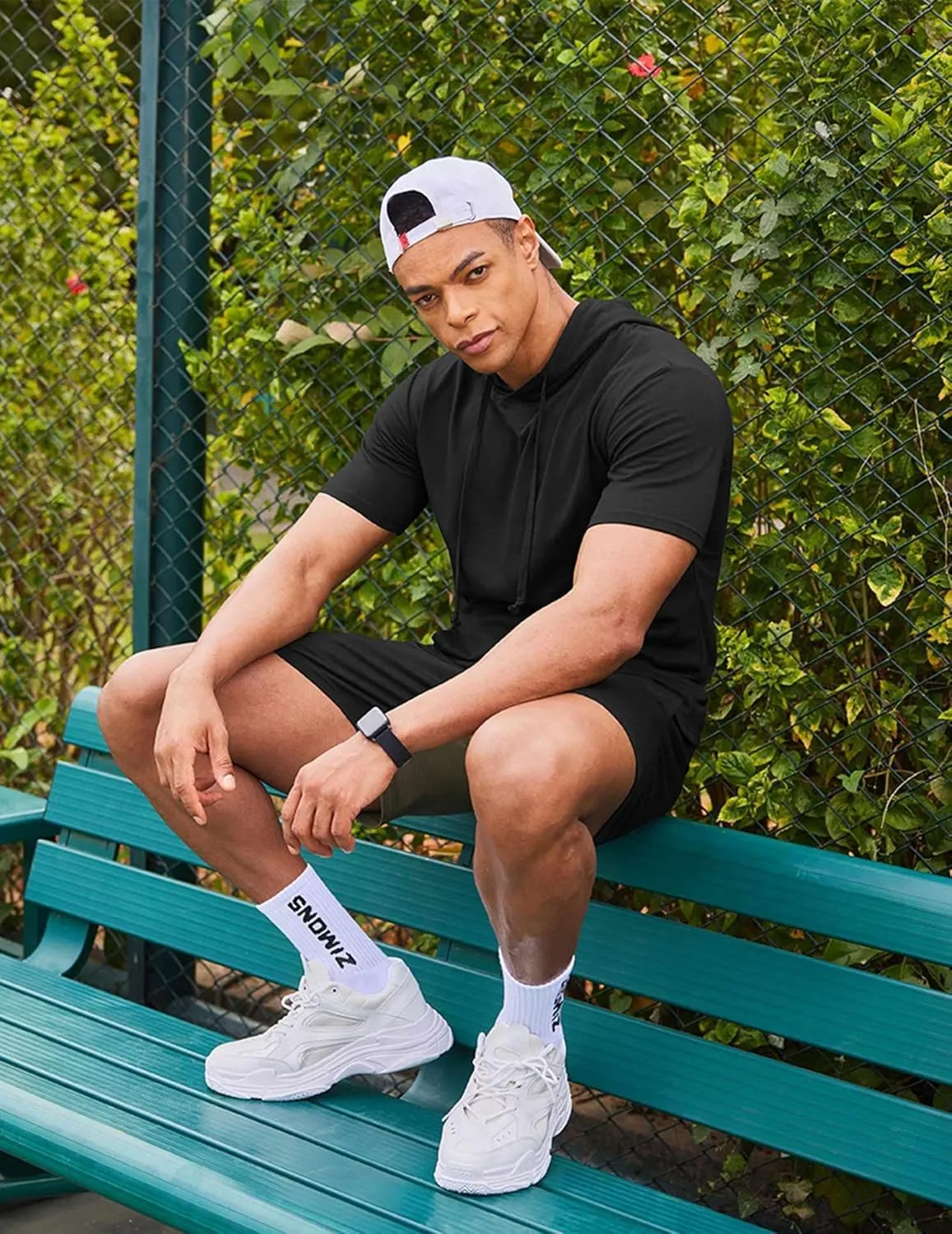 COOFANDY Men's Tracksuit 2 Piece Hooded Athletic Sweatsuit Short Sleeve Casual Sports Hoodie Shorts Set