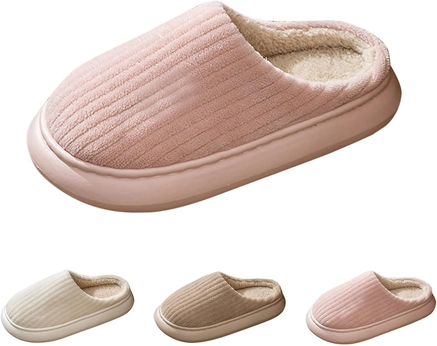 Cotton Slippers For Women Indoor Casual Striped Slip On Slipper Women Plush Lined Sort Sole Flat House Slipper