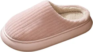 Cotton Slippers For Women Indoor Casual Striped Slip On Slipper Women Plush Lined Sort Sole Flat House Slipper