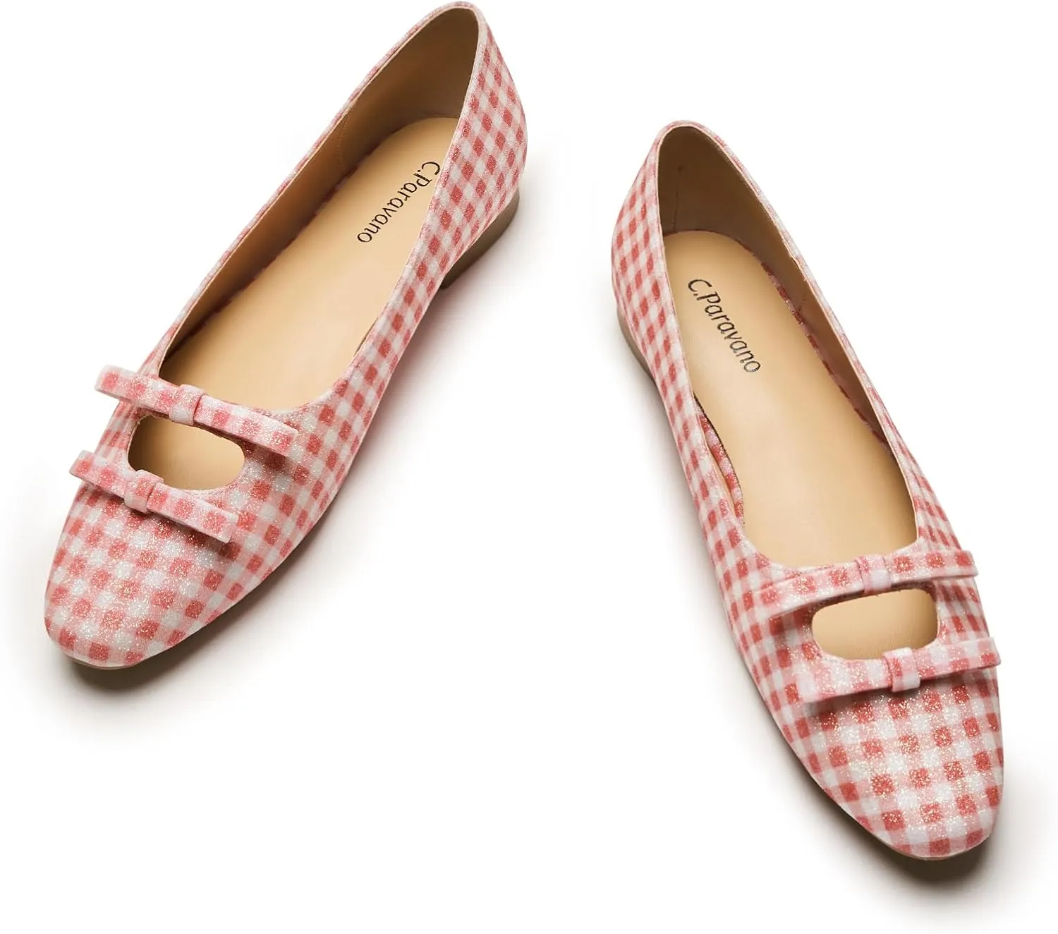 C.Paravano Women's Ballet Flats Bowknot Hollow-Out Design Round Toe Dress Shoes for Women Comfortable Business Office Work Casual Shoes