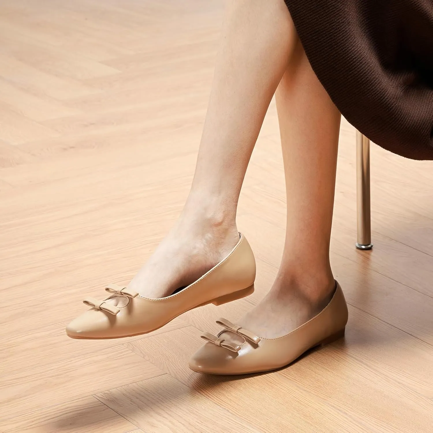 C.Paravano Women's Ballet Flats Bowknot Hollow-Out Design Round Toe Dress Shoes for Women Comfortable Business Office Work Casual Shoes