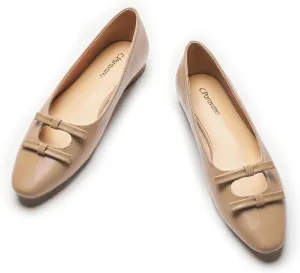C.Paravano Women's Ballet Flats Bowknot Hollow-Out Design Round Toe Dress Shoes for Women Comfortable Business Office Work Casual Shoes