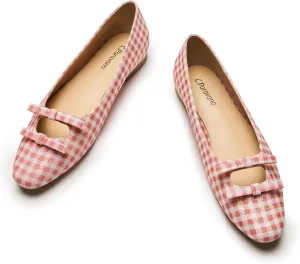 C.Paravano Women's Ballet Flats Bowknot Hollow-Out Design Round Toe Dress Shoes for Women Comfortable Business Office Work Casual Shoes