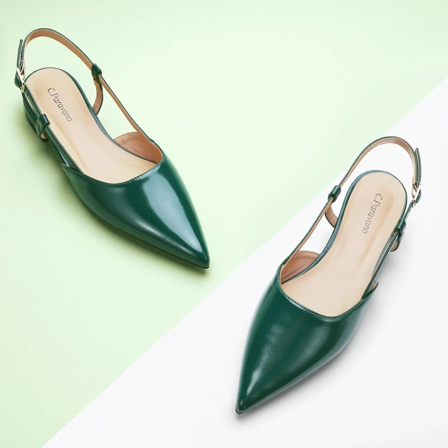 C.Paravano Women's Slingback Flats Pointed Toe Slingback Flats for Women Slingback Sandals Adjustable Ankle Strap Shoes