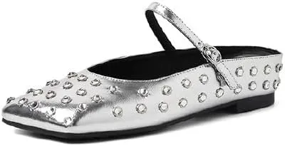 Crystal Rhinestone Ballet Flats for Women Diamond Mesh Round Toe Flat Slip On Low Heeled Flat Shoes Casual Dress Shoes