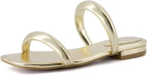 CUSHIONAIRE Women's Dazzle two band low block heel slide sandal  Memory Foam, Wide Widths Available
