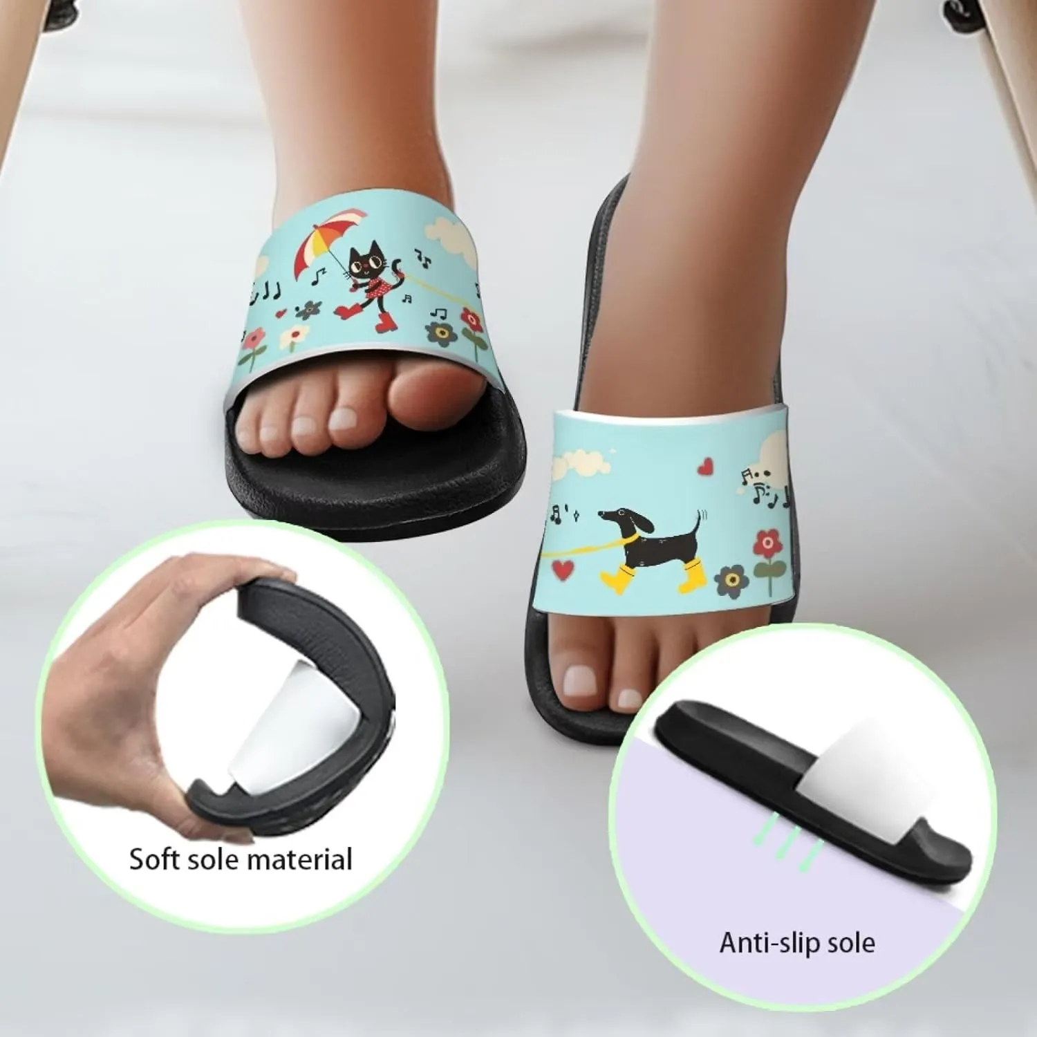 Cute Animals Summer Slippers for Boys Girls Indoor Kids Slide Sandals Comfort Cushion Footbed House Slipper