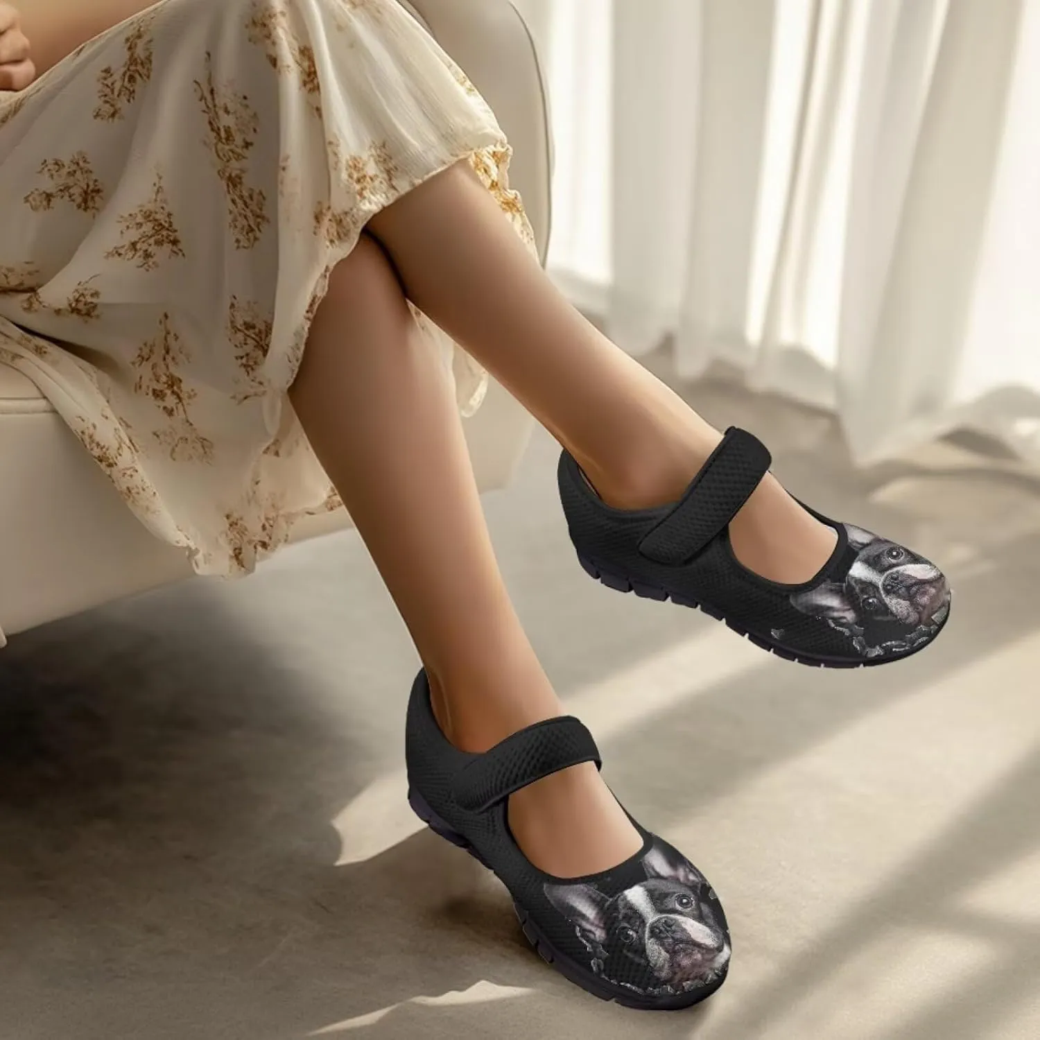 Cute Dog Women's Classic Mary Jane Shoes Slip On Ballet Dress Flats Comfortable Non Slip Slippers