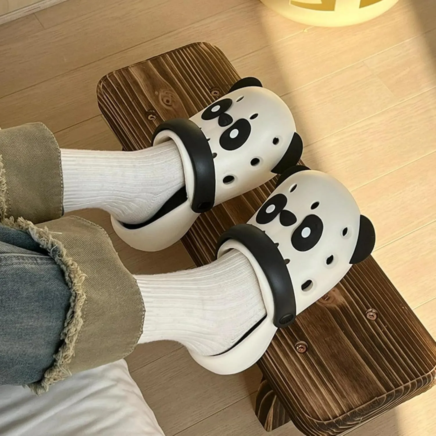 Cute Panda Parent-Child Thick Sole Slippers Women Clogs with Hole EVA Y2K Platform Height Increase Outdoor Travel Beach Sandals