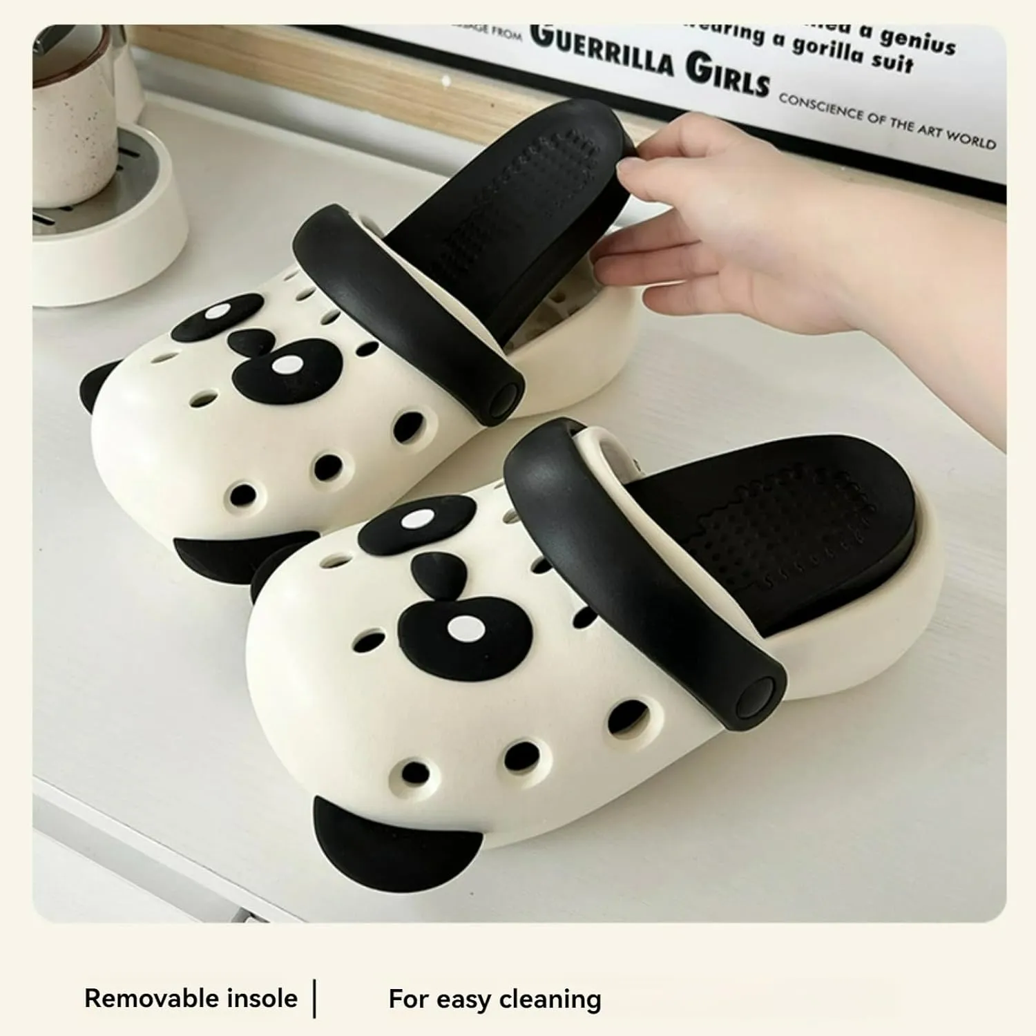 Cute Panda Parent-Child Thick Sole Slippers Women Clogs with Hole EVA Y2K Platform Height Increase Outdoor Travel Beach Sandals
