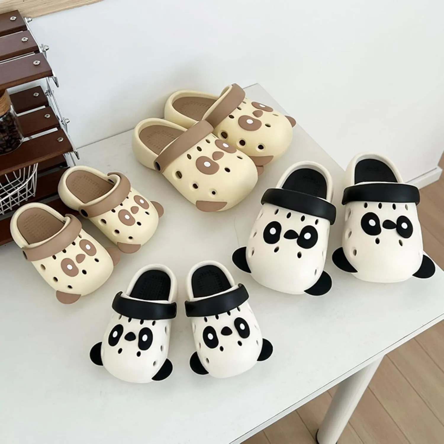 Cute Panda Parent-Child Thick Sole Slippers Women Clogs with Hole EVA Y2K Platform Height Increase Outdoor Travel Beach Sandals