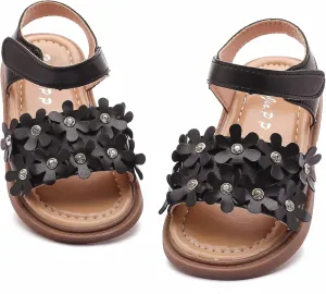 DADAWEN Girl's Summer Beach Water Sandals Soft Sole T-Strap Flat Sandal (Toddler/Little Kid)