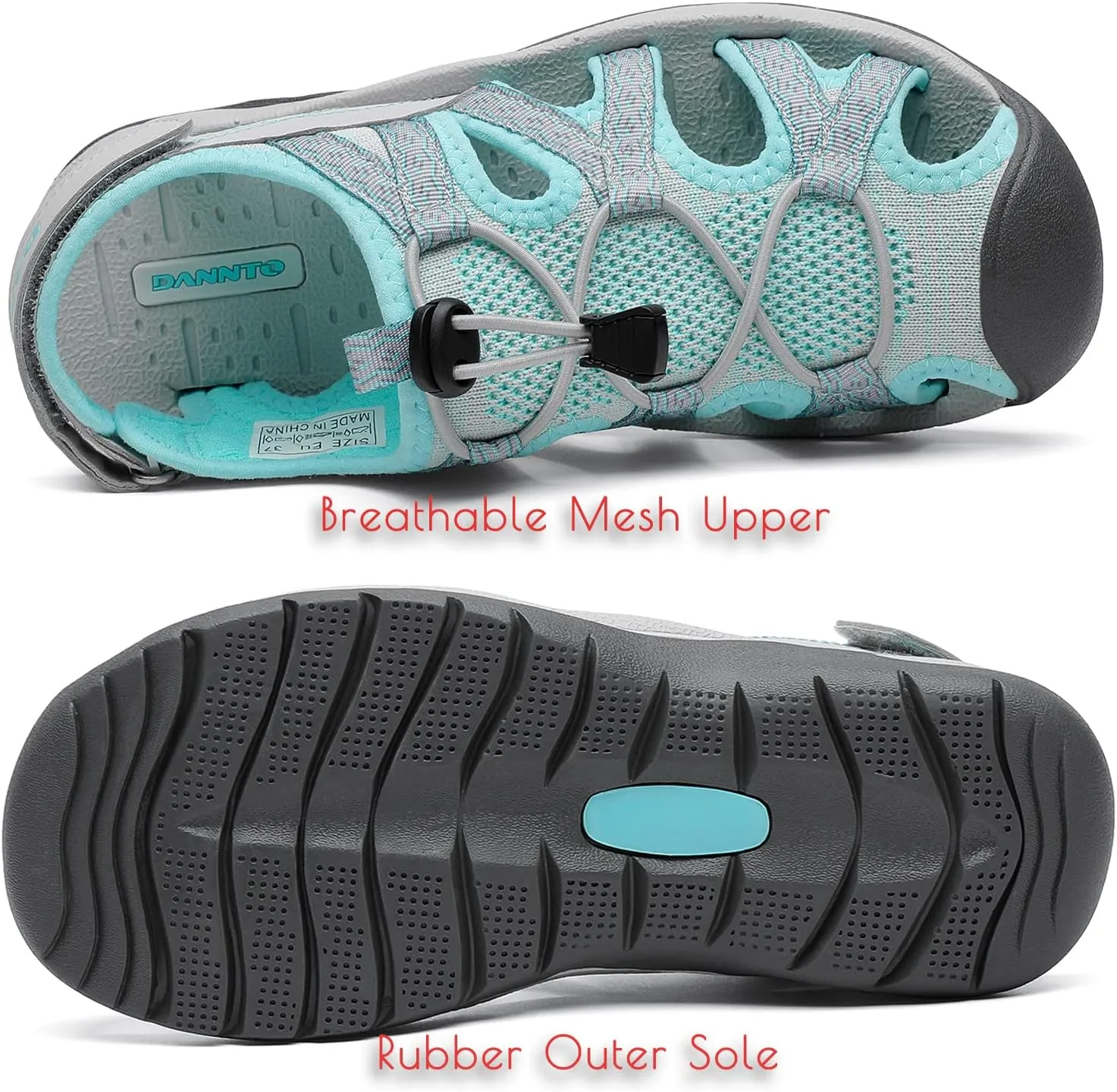 Dannto Women's Sport Sandals Close Toe Mesh Hiking Outdoor Athletic Casual Walking Sandals Water Shoes