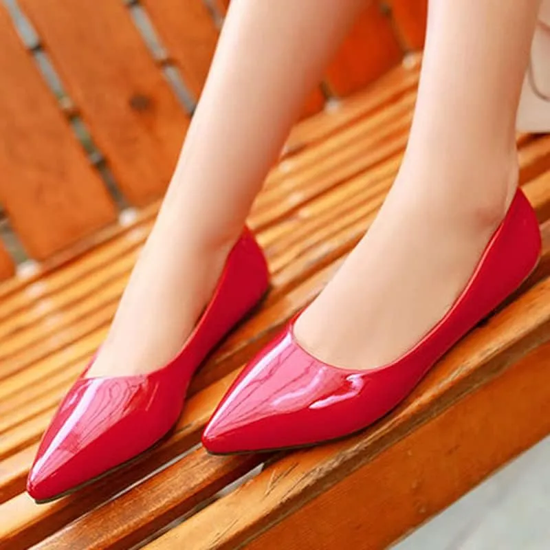Dear Time Women's Pointy Toe Slip On Candy Color Comfortable Ballets Flats,PU Leather Brief Casual Wedding Flats for Party/Cosplay