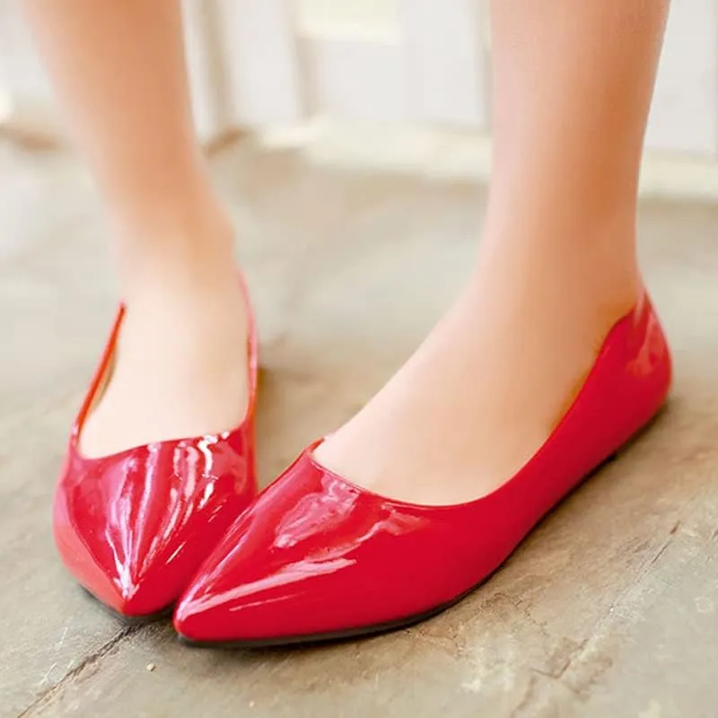 Dear Time Women's Pointy Toe Slip On Candy Color Comfortable Ballets Flats,PU Leather Brief Casual Wedding Flats for Party/Cosplay