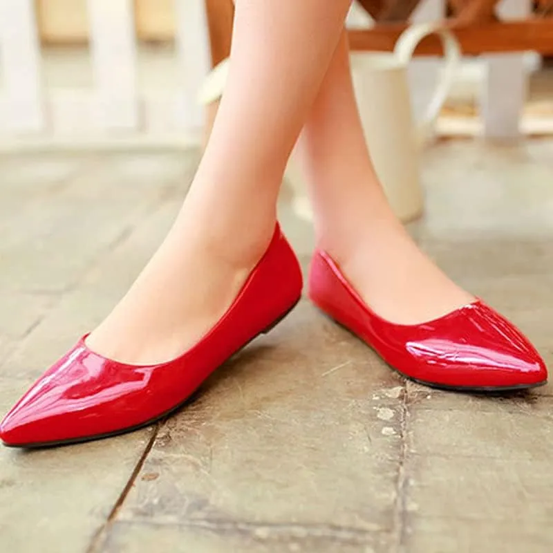 Dear Time Women's Pointy Toe Slip On Candy Color Comfortable Ballets Flats,PU Leather Brief Casual Wedding Flats for Party/Cosplay