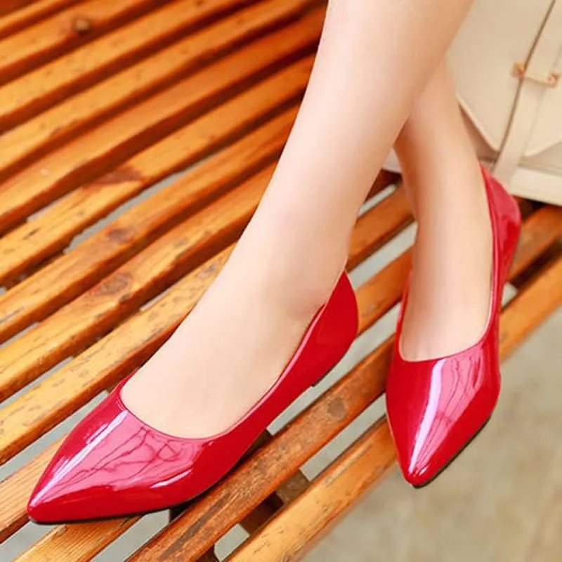 Dear Time Women's Pointy Toe Slip On Candy Color Comfortable Ballets Flats,PU Leather Brief Casual Wedding Flats for Party/Cosplay