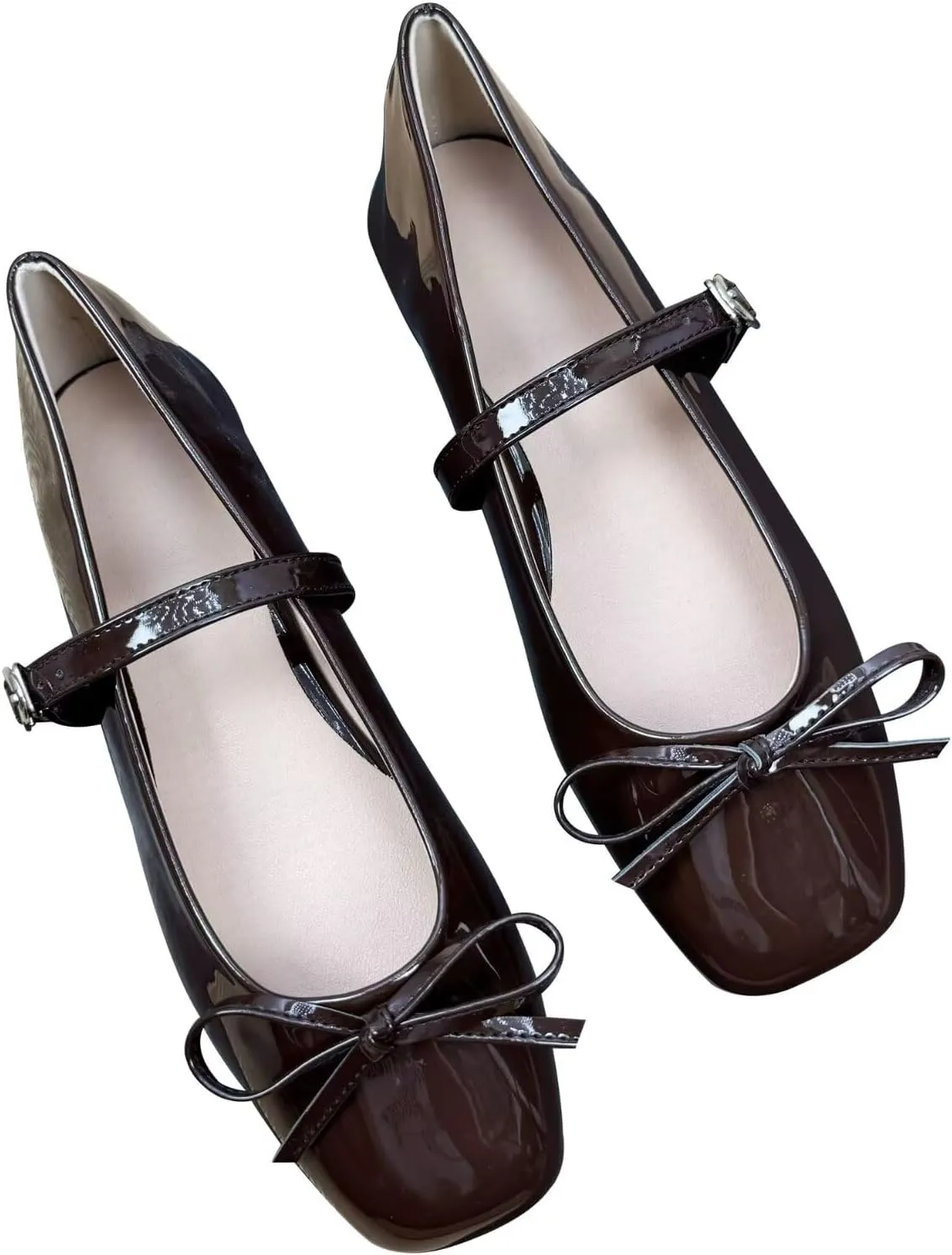 Dear Time Women's Square Toe Bow Mary Jane Shoes Retro Flats Comfortable Ballet Flats Dressy Mary Janes for Women