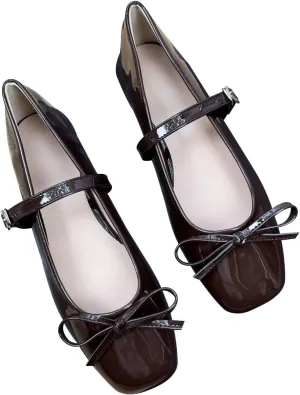 Dear Time Women's Square Toe Bow Mary Jane Shoes Retro Flats Comfortable Ballet Flats Dressy Mary Janes for Women