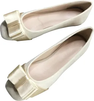 Dear Time Women's Square Toe Flats Cute Bowknot Wedding Bridal Flats Dress Shoes