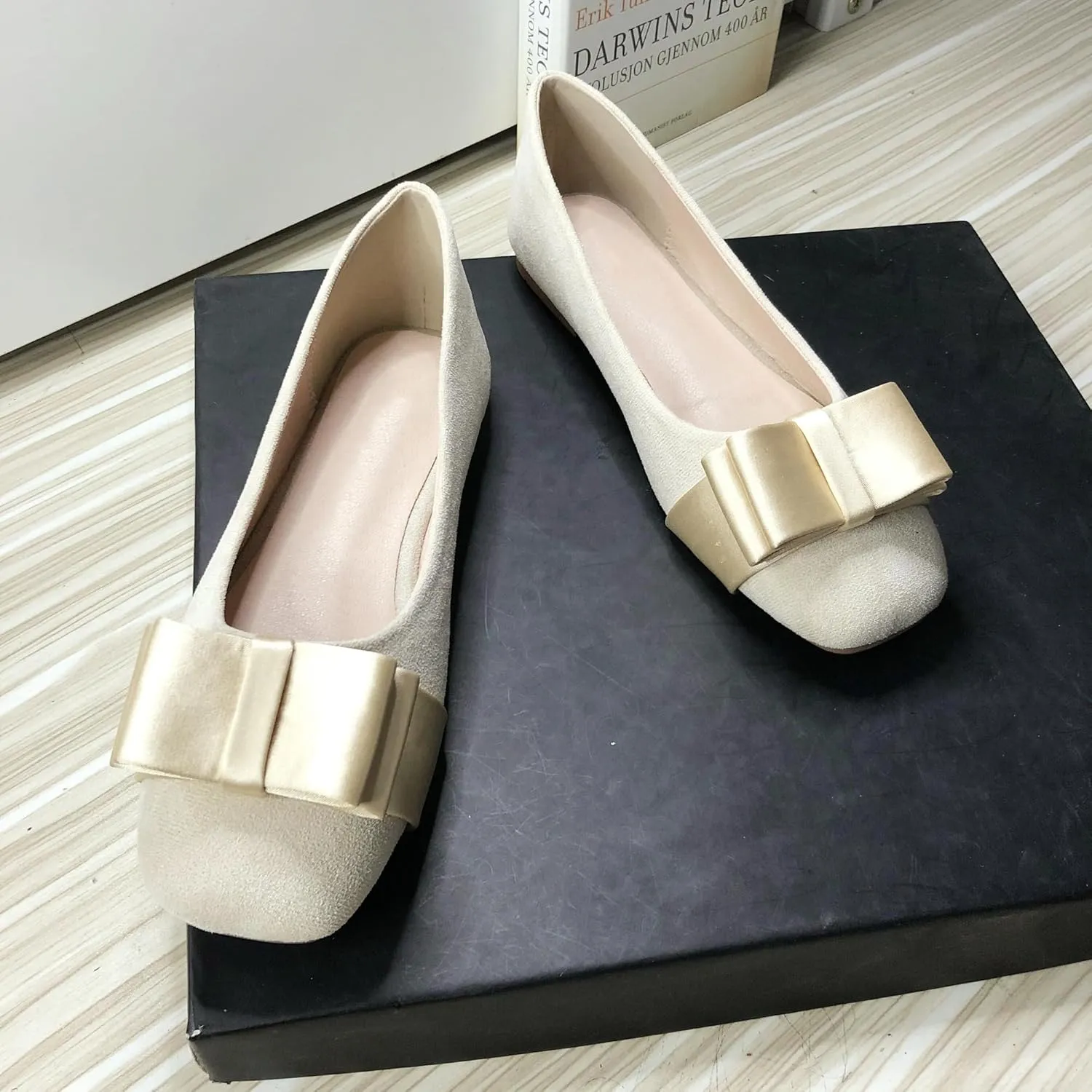 Dear Time Women's Square Toe Flats Cute Bowknot Wedding Bridal Flats Dress Shoes