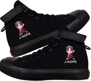 DHSPKN Kpop Idol Jungkook Shoes Jimin High Top Sneakers Cartoon Image J-Hope Rap Monster Jin SUGA V Signature Canvas Shoes