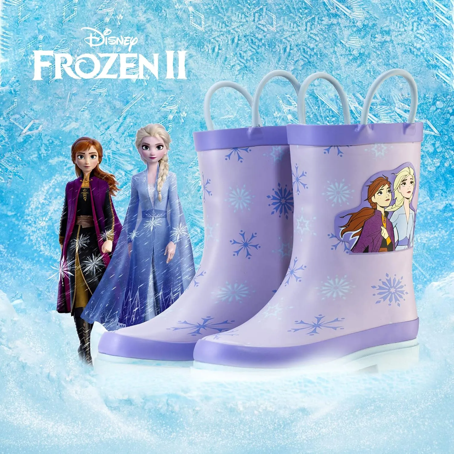 Disney Frozen Girls' Rain Boots – Waterproof Rubber Boots with Anna & Elsa Print (Toddler/Little Kids)
