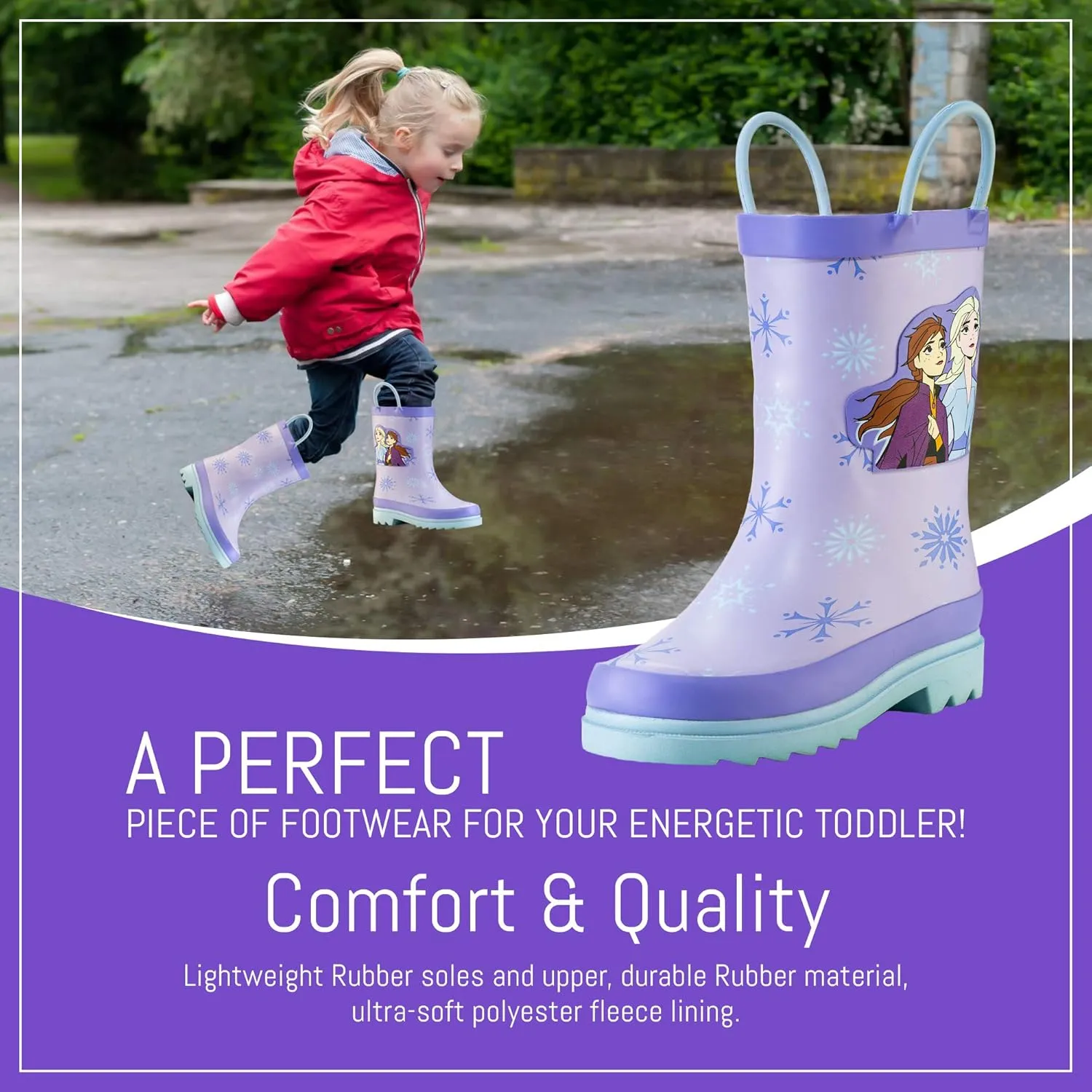 Disney Frozen Girls' Rain Boots – Waterproof Rubber Boots with Anna & Elsa Print (Toddler/Little Kids)