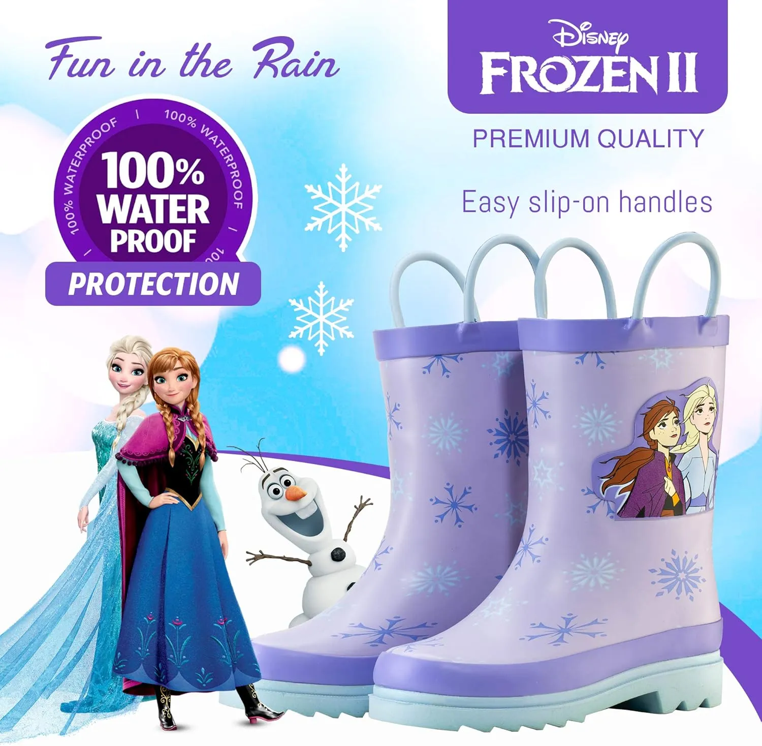 Disney Frozen Girls' Rain Boots – Waterproof Rubber Boots with Anna & Elsa Print (Toddler/Little Kids)
