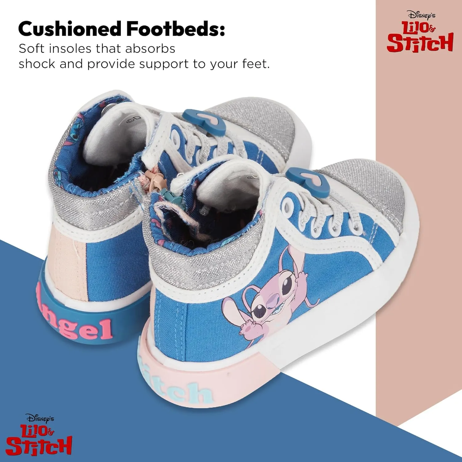 Disney Girls Lilo & Stitch Sneakers - Lilo and Stitch High Top Athletic Shoes - Lilo and Stitch High Top Lace Up Sneakers