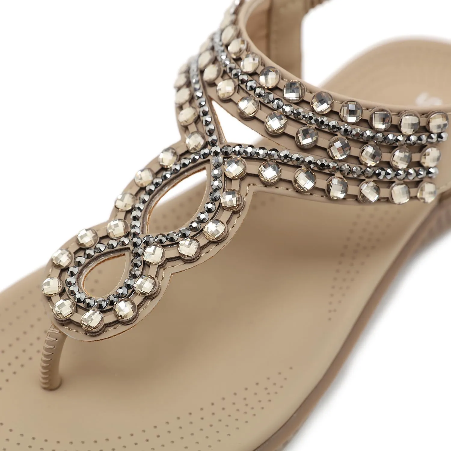 DKCHENH Womens Sandals Shoes Comfort Walking for Summer: Non Slip Casual Beach Shoes, Adorned with Ankle Elastic and Stunning Jeweled Bohemian Flats
