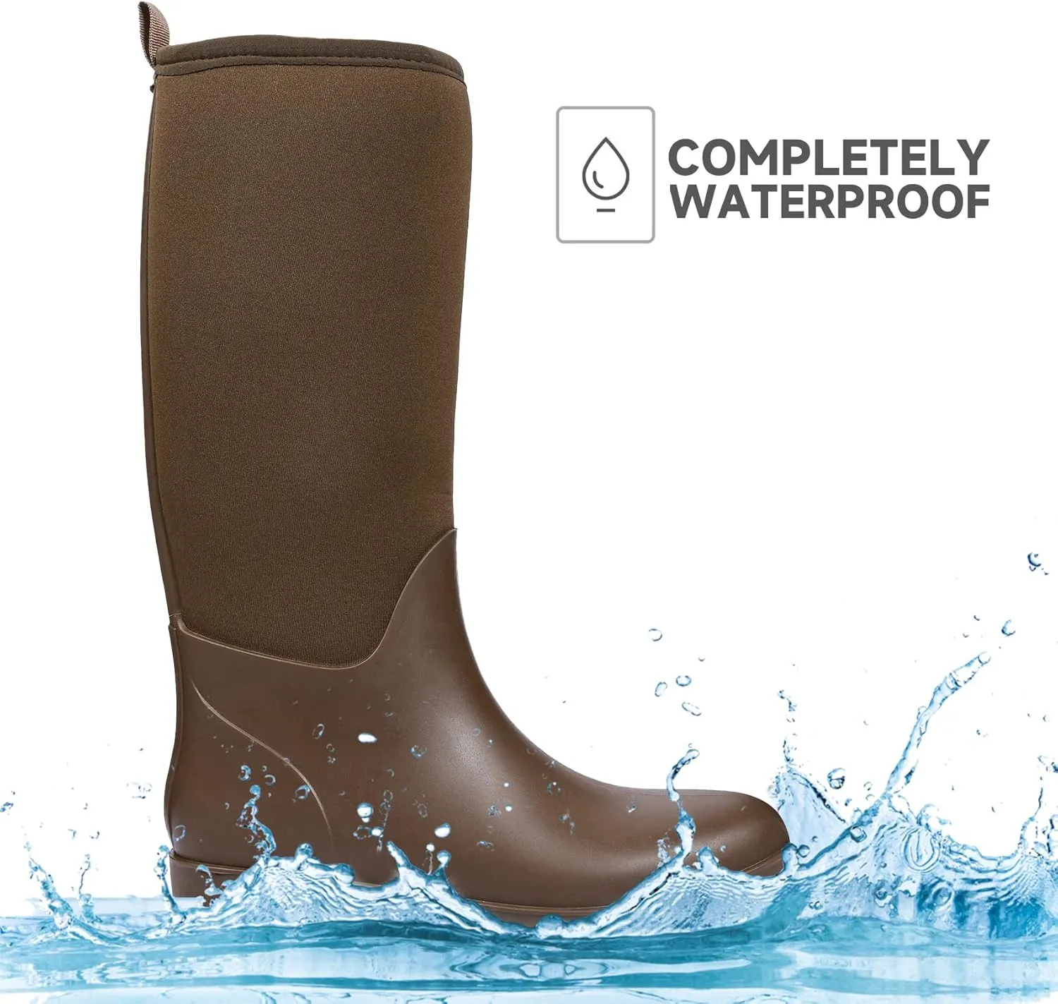 DKSUKO Women Rain Boots Waterproof,Rubber Tall Pull on Insulated Snow Mud Shoes