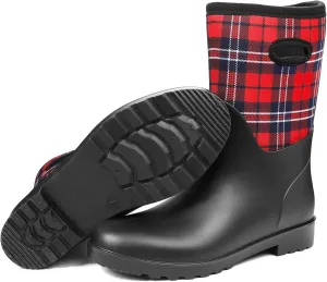 DKSUKO Women Rain Boots Waterproof,Rubber Tall Pull on Insulated Snow Mud Shoes