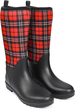 DKSUKO Women Rain Boots Waterproof,Rubber Tall Pull on Insulated Snow Mud Shoes