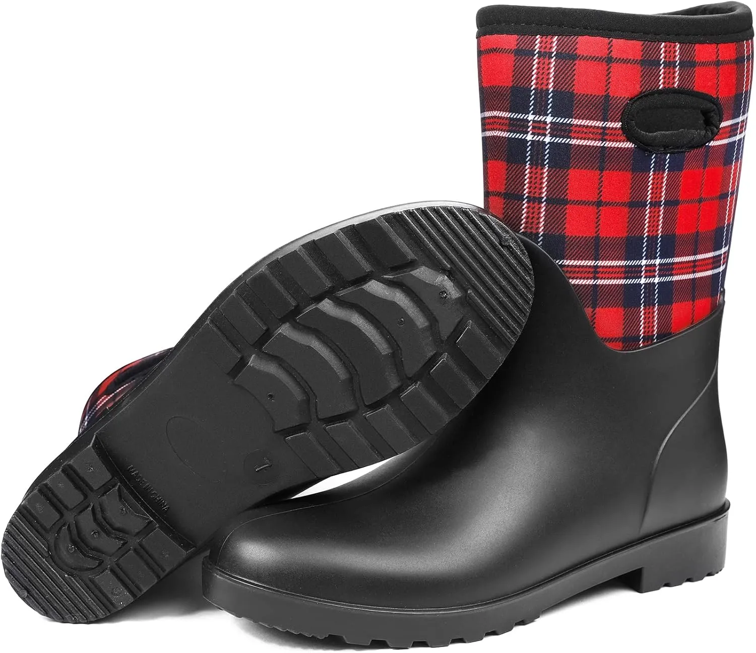 DKSUKO Women Rain Boots Waterproof,Rubber Tall Pull on Insulated Snow Mud Shoes