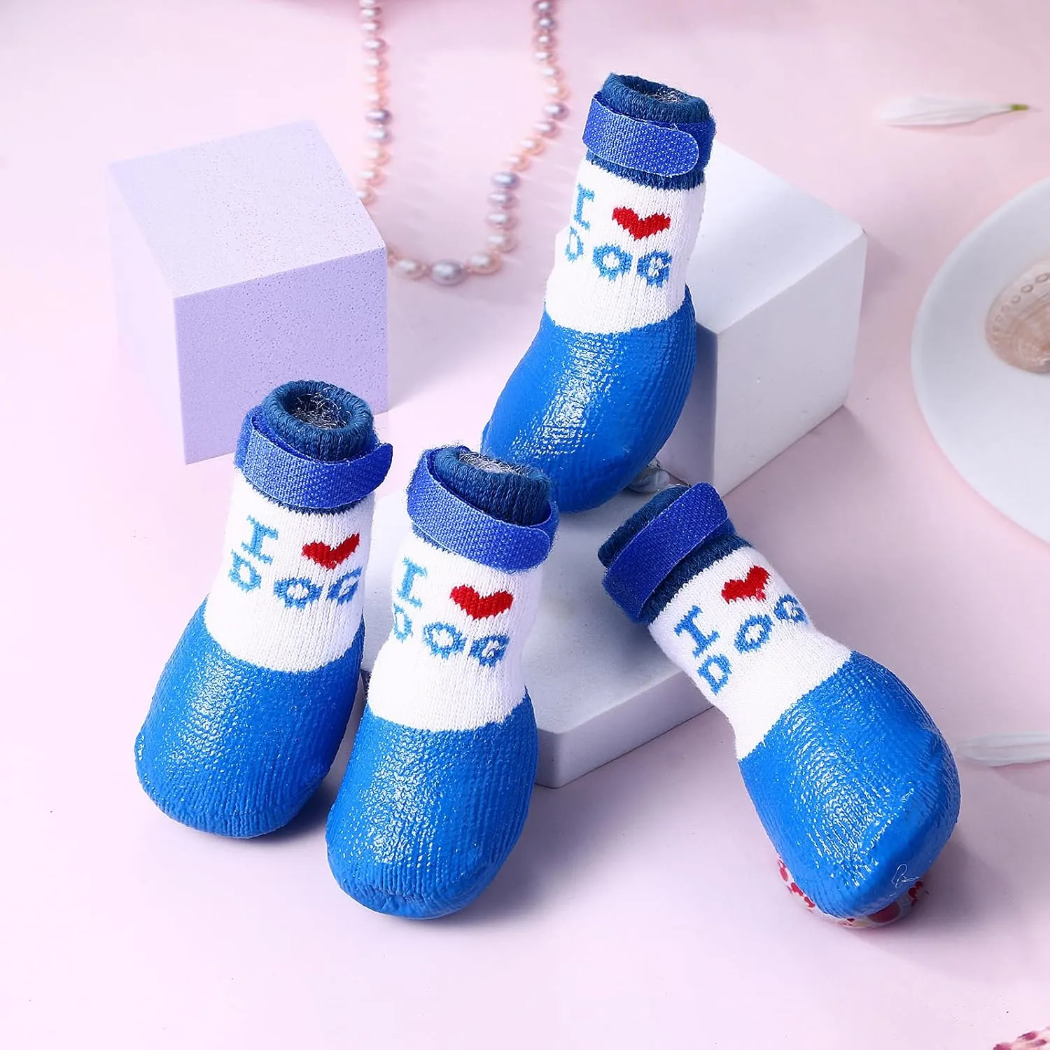Dog Boots for Small Medium Dogs(4 PCs), Anti-Slip Waterproof Rubber Dogs Rain Boots, Dogs Shoes for Hot Pavemen, Paw Protector for Outdoor and Indoor