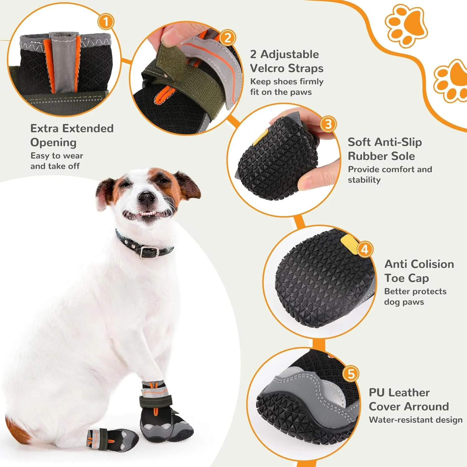 Dog Shoes for Large Small Medium Dogs, Dog Boots & Paw Protectors to Prevent Licking, Dog Booties with Reflective for Hiking, Summer Outdoor Hot Pavement, Winter Snow, Hardwood Floors Size 2