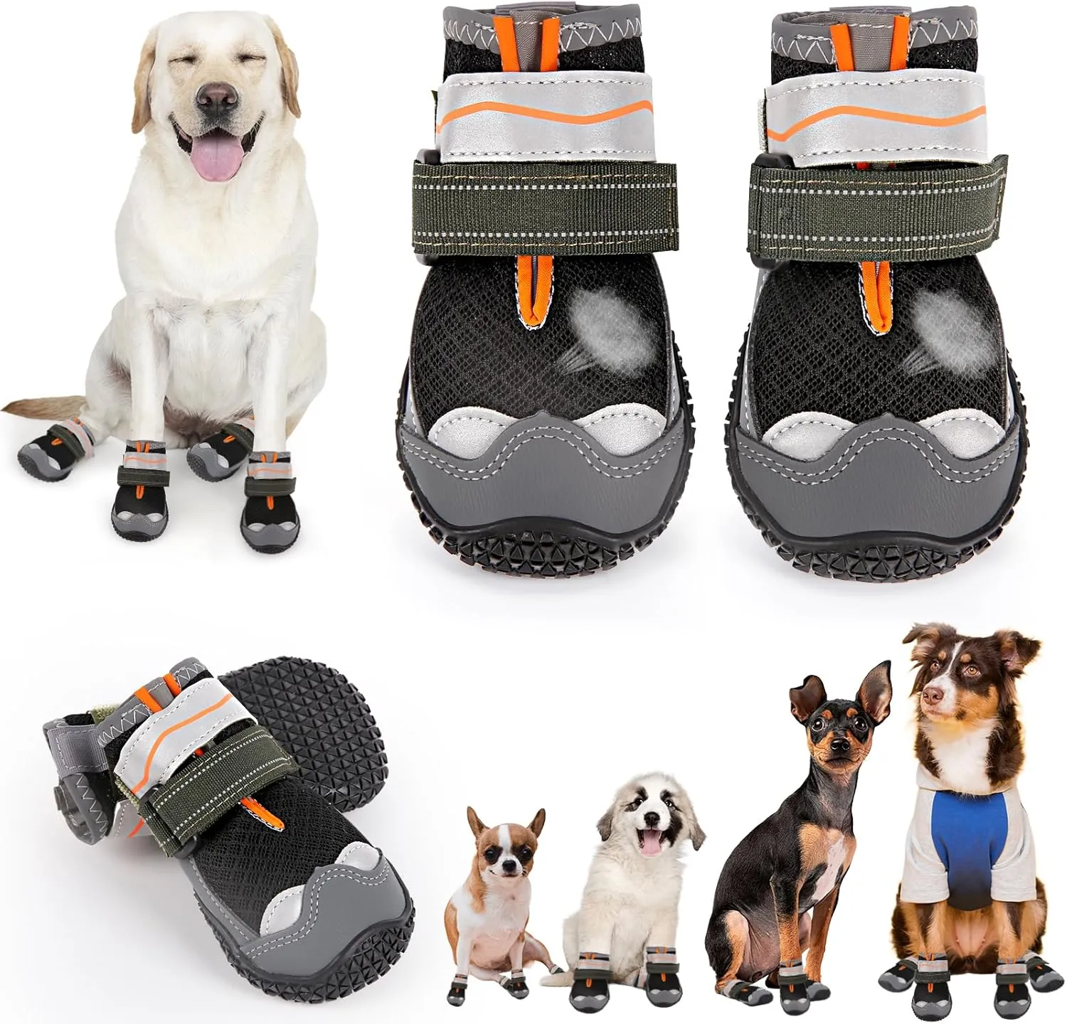 Dog Shoes for Large Small Medium Dogs, Dog Boots & Paw Protectors to Prevent Licking, Dog Booties with Reflective for Hiking, Summer Outdoor Hot Pavement, Winter Snow, Hardwood Floors Size 2