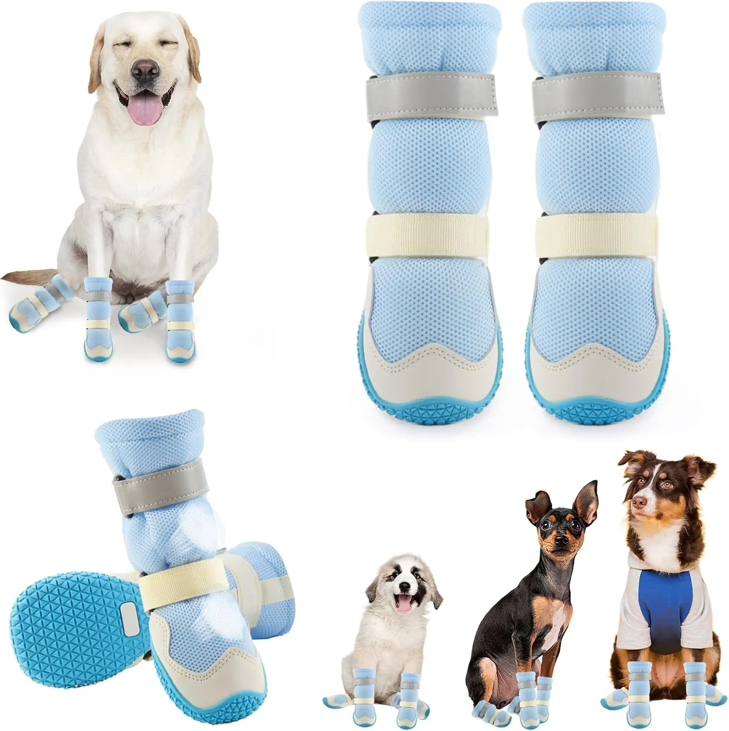 Dog Shoes for Medium Large Size Dogs, Breathable Dog Shoe for Hot Pavement, Dog Booties and Paw Protectors to Prevent Licking, Anti-Slip Dog Boots with Reflective for Summer, Hiking, Snow (Size 2)