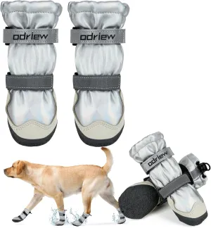 Dog Shoes Large Size Dogs, 4PCS Waterproof Dog Booties-Dog Boots & Paw Protectors, Medium Shoes for Dogs with Reflective Strip, Anti-Slip Sole for Rain, Snow and Summer Hiking. (Silver, 1)