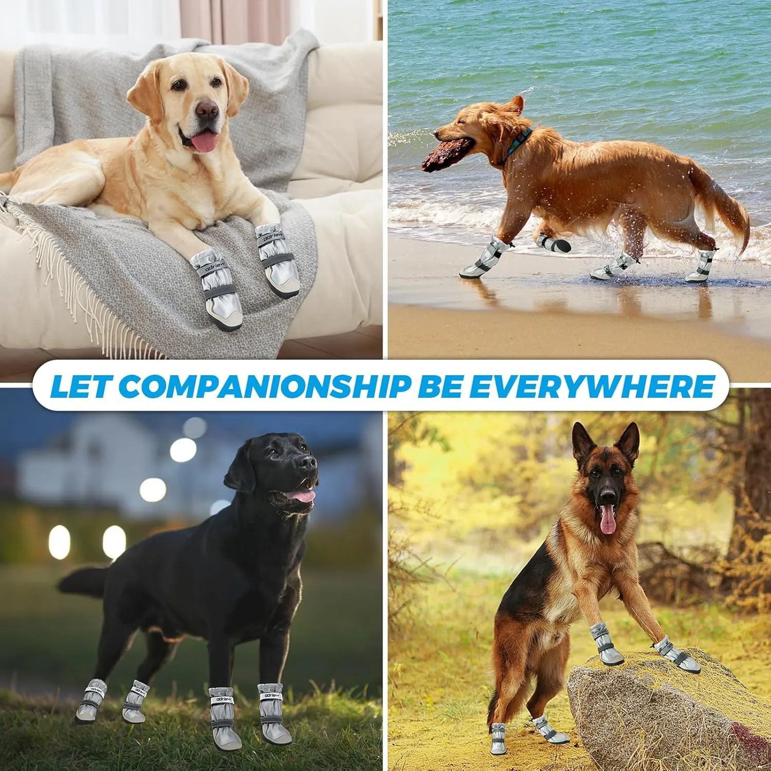 Dog Shoes Large Size Dogs, 4PCS Waterproof Dog Booties-Dog Boots & Paw Protectors, Medium Shoes for Dogs with Reflective Strip, Anti-Slip Sole for Rain, Snow and Summer Hiking. (Silver, 1)