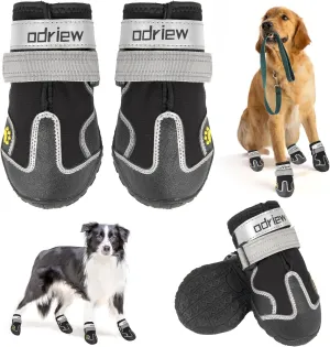 Dog Shoes Large Size Dogs, Medium Dog Booties-Dog Boots & Paw Protectors, 4PCS Small Shoes for Dogs with Reflective Strip, Anti-Slip Sole for Hot Pavement, Rain Snow Walking, Hiking. (Black, 8)